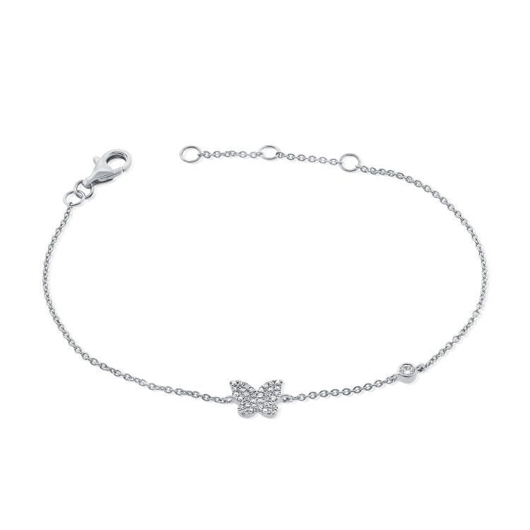 14k Gold 0.14Ct Diamond Butterfly Bracelet, available in White and Yellow Gold