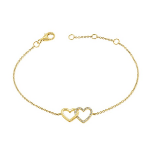 14K Gold 0.09Ct Diamond Heart Bracelet, available in White and Yellow Gold