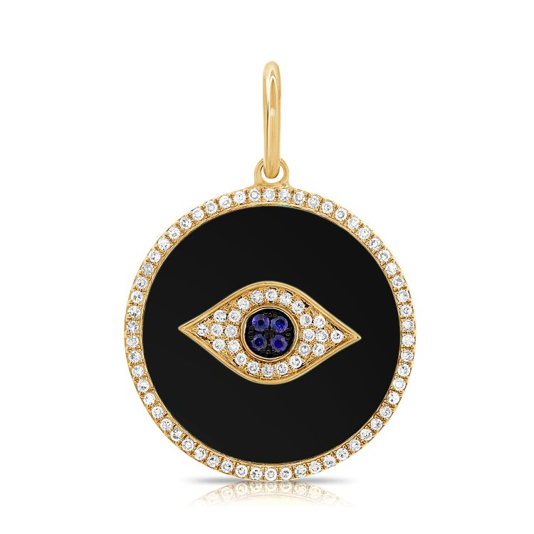 14k Gold Onyx, Sapphire and Diamond Eye Charm, available in White and Yellow Gold