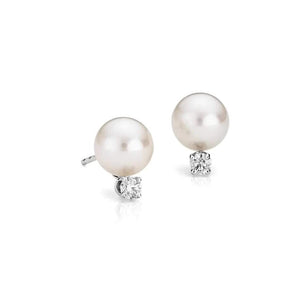 14k White Gold 8mm Japanese Culture Pearl with 0.10Ct Diamond Earring