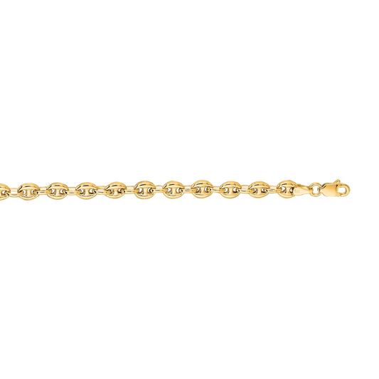 14k Yellow Gold 3.6 Grams 6" Puffed Mariner Bracelet with a Lobster Claw