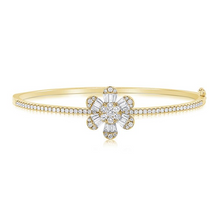 Load image into Gallery viewer, 14k Gold 1.40Ct Baguette and Round Diamond Flower Bangle, available in White, Rose and Yellow Gold
