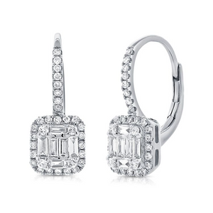 14k White Gold 0.21ct Baguette, 0.33ct Round Diamond Earring