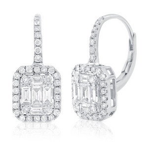 14k Gold 0.32 Ct Baguette, 0.45 Ct Round Diamond Dangle Earring, available in White, Rose and Yellow Gold