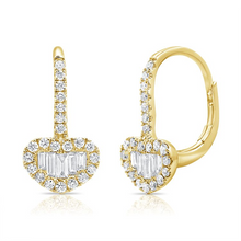 Load image into Gallery viewer, 14k Gold 0.17Ct Baguette, 0.34Ct Round Diamond Dangle Heart Earring, Available in White, Rose and Yellow Gold
