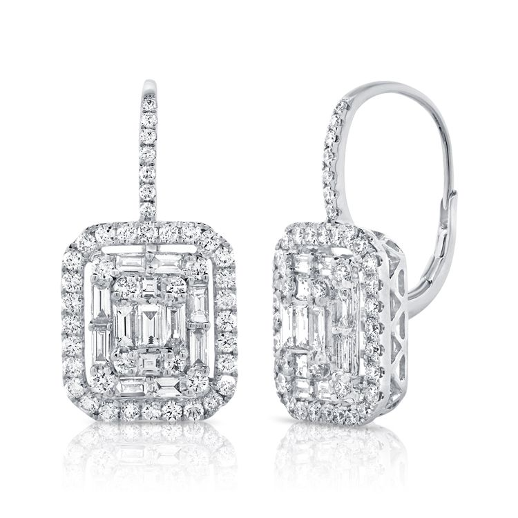 14k Gold 1.08 Ct Baguette, 1.23 Ct Round Diamond Dangle Drop Earring, available in White, Rose and Yellow Gold