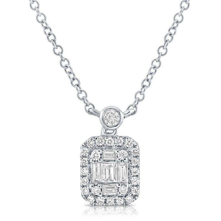 14k Gold Baguette 0.11 ct, Round 0.12 Ct Diamond Necklace, available in White, Rose and Yellow Gold