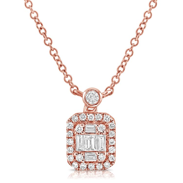 14k Gold Baguette 0.11 ct, Round 0.12 Ct Diamond Necklace, available in White, Rose and Yellow Gold