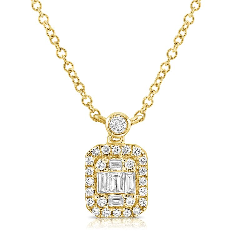 14k Gold Baguette 0.11 ct, Round 0.12 Ct Diamond Necklace, available in White, Rose and Yellow Gold