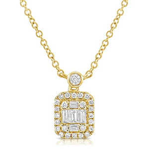 14k Gold Baguette 0.11 ct, Round 0.12 Ct Diamond Necklace, available in White, Rose and Yellow Gold