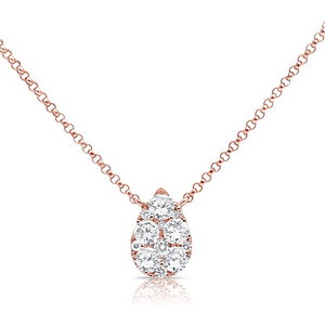 14k Gold 0.70Ct Diamond Pear Shaped Cluster Necklace, available in White, Rose and Yellow Gold