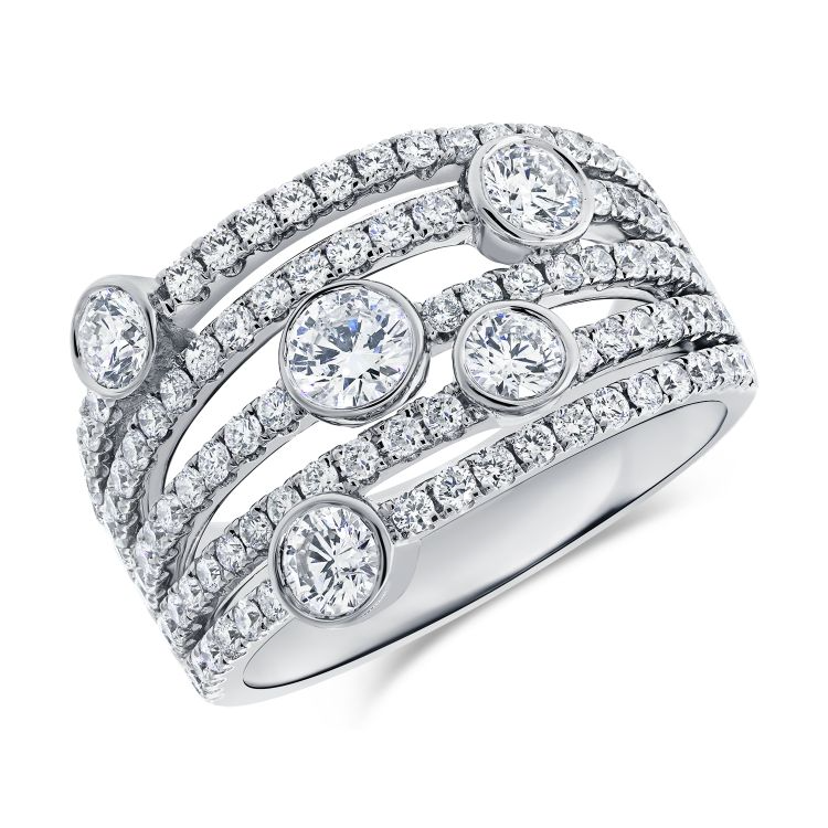 14k Gold 1.72 Ct Diamond Bezel and Prong Set Ring, available in White, Rose and Yellow Gold