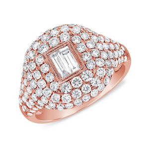 14k Gold 0.24 Ct Baguette, 1.45 Ct Round Diamond Ring, available in White, Rose and Yellow Gold
