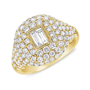 14k Gold 0.24 Ct Baguette, 1.45 Ct Round Diamond Ring, available in White, Rose and Yellow Gold