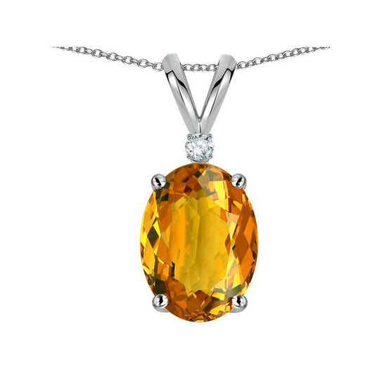 14k White Gold 2.39 Ct Citrine, 0.05 Ct Diamond Pendant