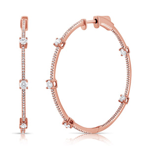 14k Gold 1.52 Ct Diamond Hoop Earring, Available in White, Rose and Yellow Gold