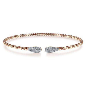 Gabriel 14K Bujukan Bead Cuff Bracelet with 0.31 ct Diamond Pave Teardrops, Available in White, Rose and Yellow Gold