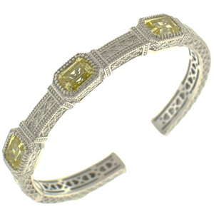 Judith Ripka Sterling Silver "Estate" Cuff Bracelet 13.35 carats of Canary yellow crystal.
