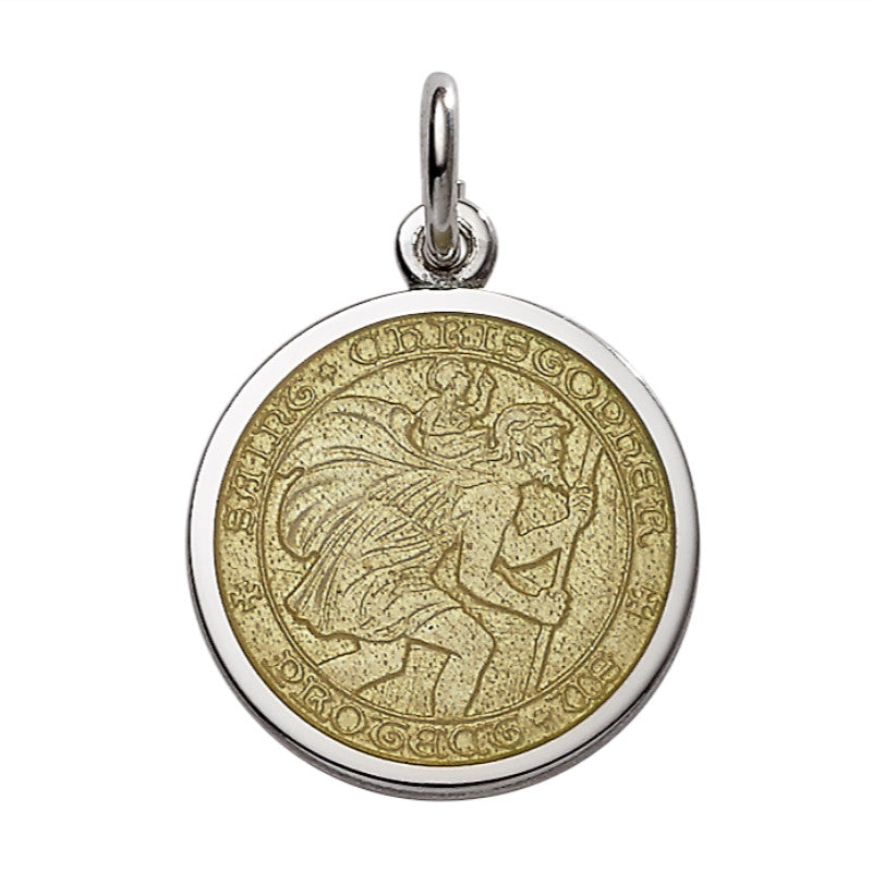 Sterling Silver Enamel St. Christopher Round Medal