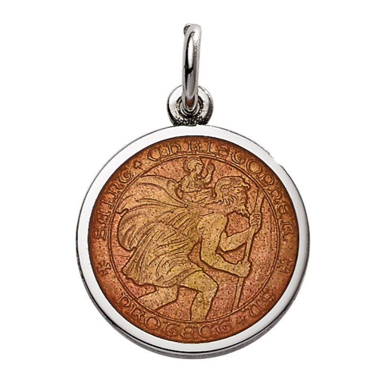 Sterling Silver Enamel St. Christopher Round Medal