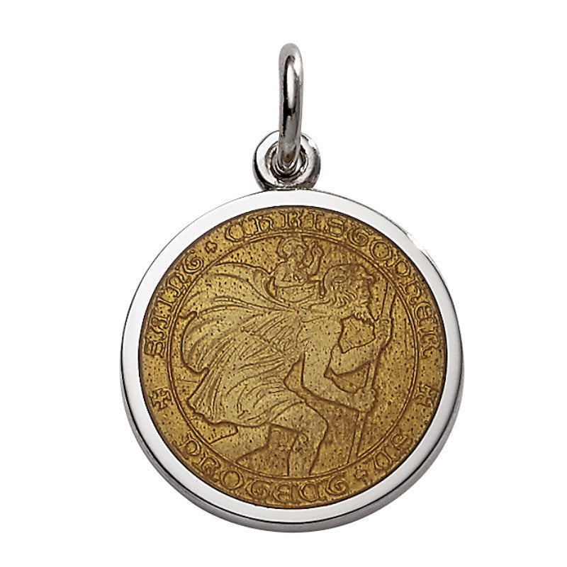 Sterling Silver Enamel St. Christopher Round Medal