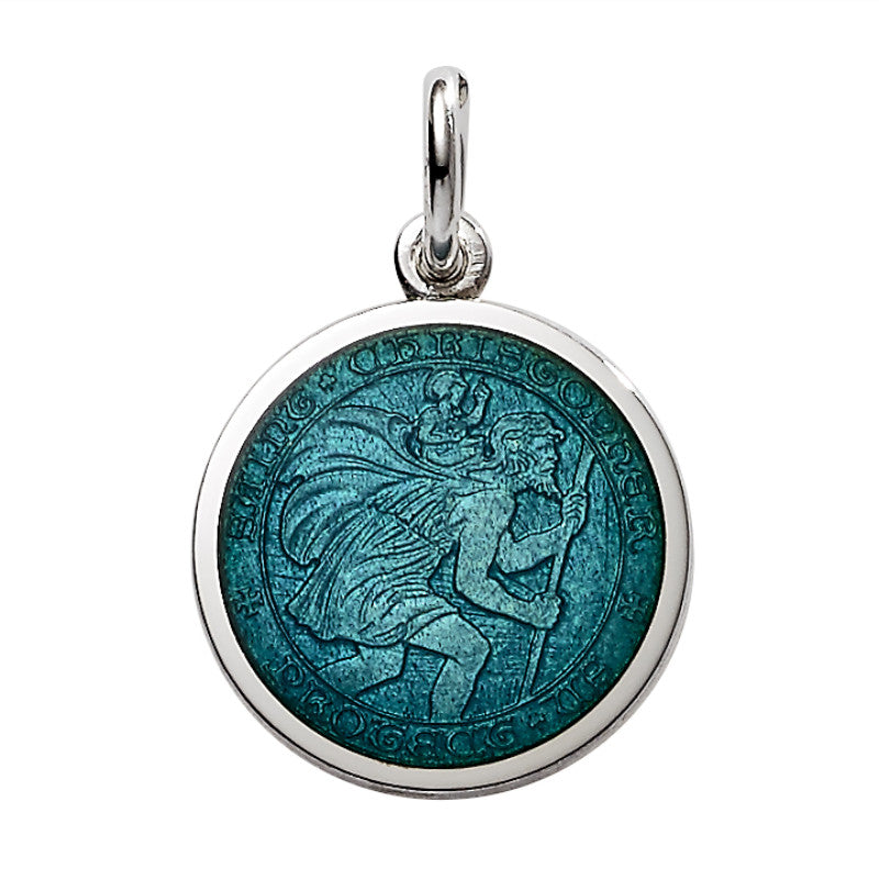 Sterling Silver Enamel St. Christopher Round Medal