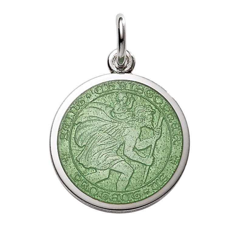 Sterling Silver Enamel St. Christopher Round Medal