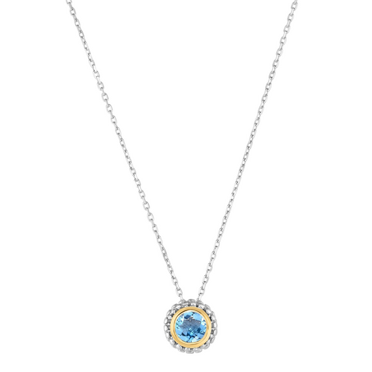 Sterling Silver & 18K Gold Popcorn Blue Topaz Pendant