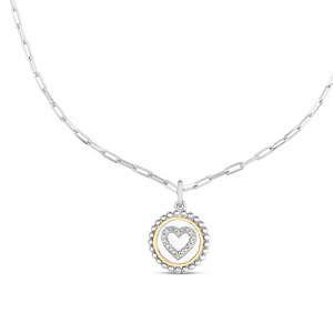 Sterling Silver 18K Yellow Gold 0.03Ct Diamond Heart Paperclip Necklace