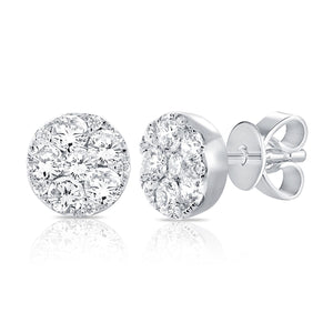 14k 1.18 Ct Diamond Cluster Stud Earring, Available in White, Rose and Yellow Gold.