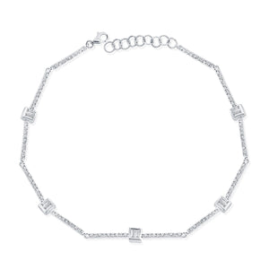 14k 0.25 ct Diamond By The Yard Anklet, six Stations, Available in White and Yellow Gold