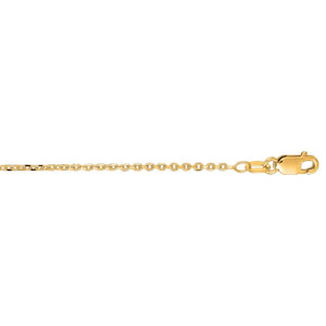 14K Gold 1.3mm Diamond Cut Cable Chain with Lobster Lock, Available in  White and Yellow Gold