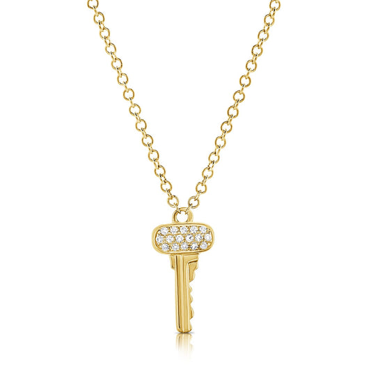 14k 0.04 Carat Diamond Key Pendant. Available in White, Rose and Yellow Gold.