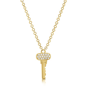 14k 0.04 Carat Diamond Key Pendant. Available in White, Rose and Yellow Gold.