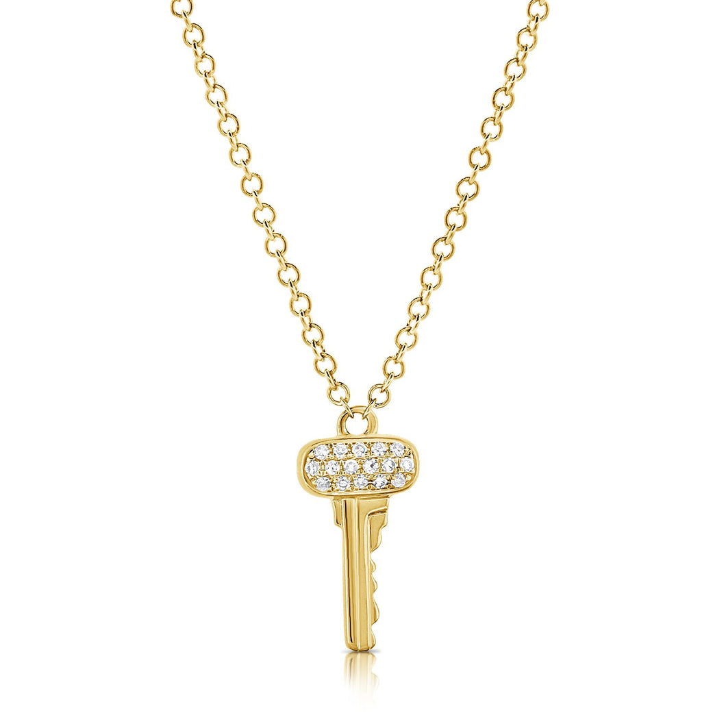 14k 0.04 Carat Diamond Key Pendant. Available in White, Rose and Yellow Gold.